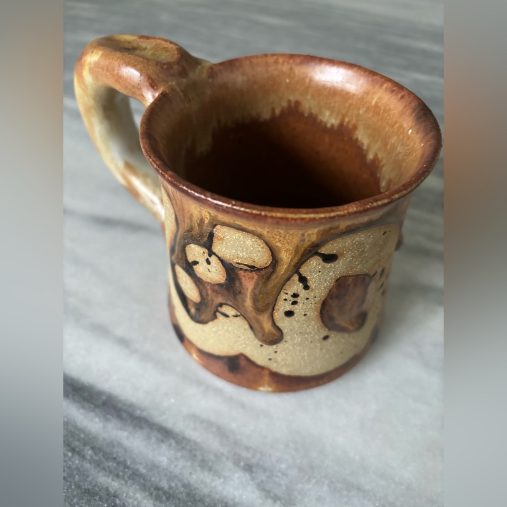 Vintage 1970s very heavy over sized  pottery, glazed coffee mug